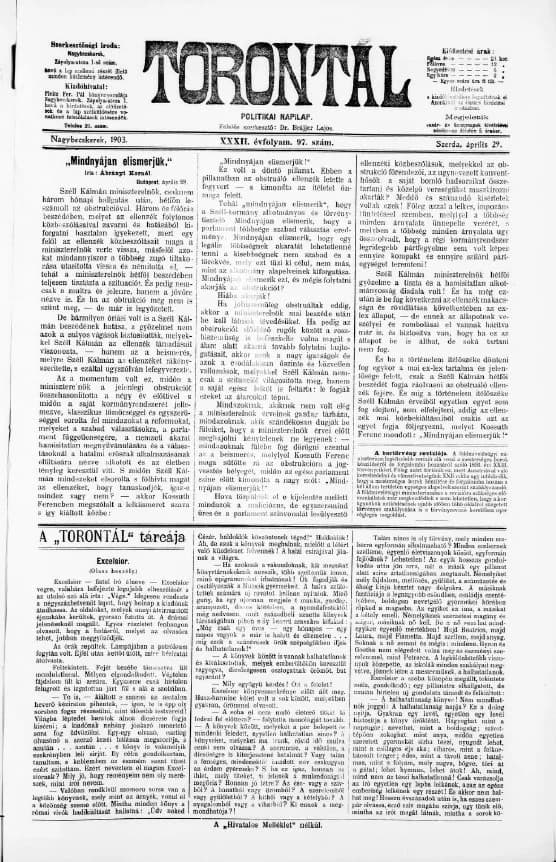 Torontál, 32. évf. 1903. április 29. 97. sz.