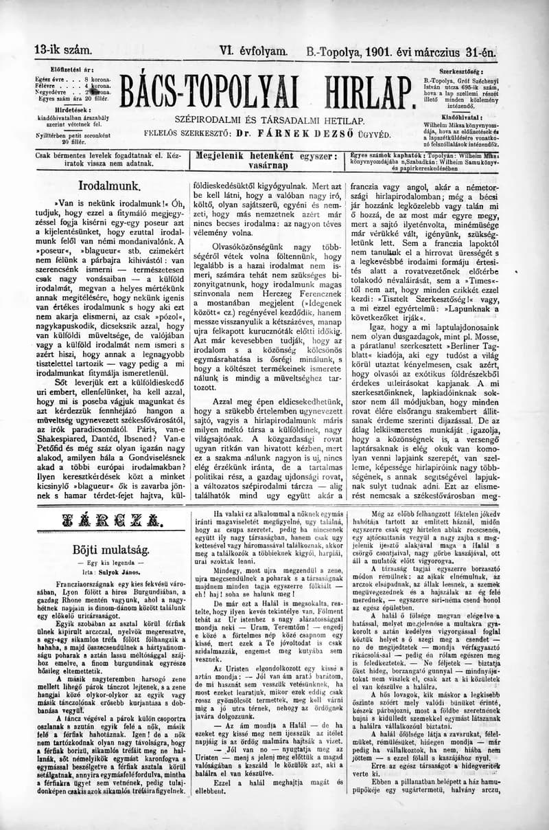 Bács-Topolyai Hirlap, 6. évf. 1901. március 31. 13. sz.