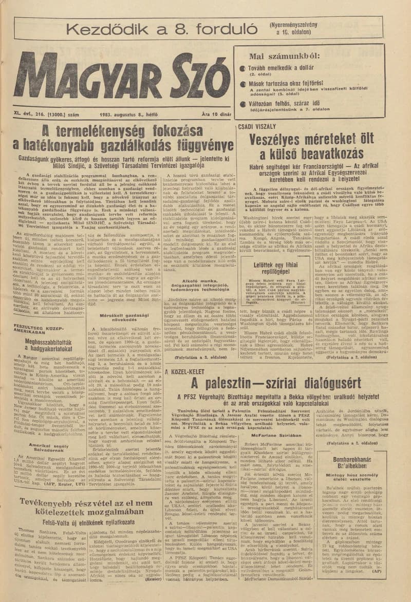 Magyar Szó, 40. évf. 1983. augusztus 8. 216. sz. 1–16. oldal