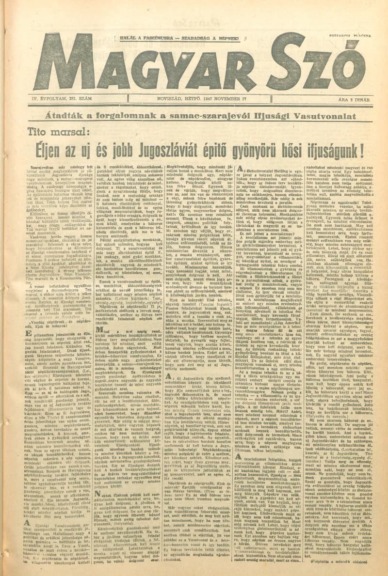 Magyar Szó, 4. évf. 1947. november 17. 281. sz. 1–6. oldal