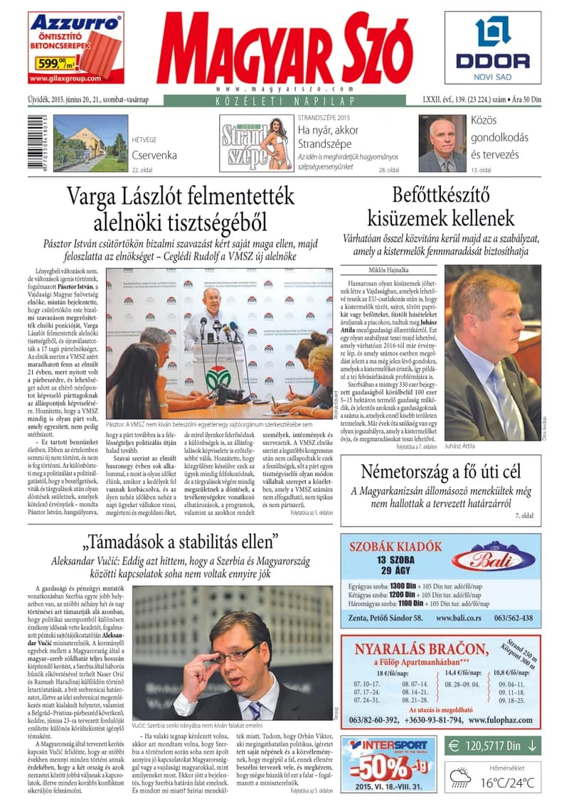 Magyar Szó, 72. évf. 2015. június 20. – 21. 139. sz. 1–32. oldal