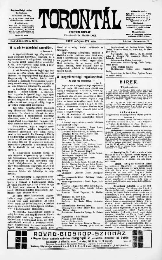 Torontál, 39. évf. 1910. december 2. 275. sz.
