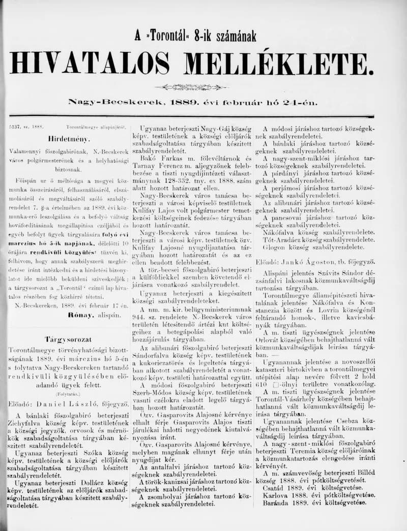 A Totontál  hivatalos melléklete, 2. évf. 1889. február 24. 8. sz.