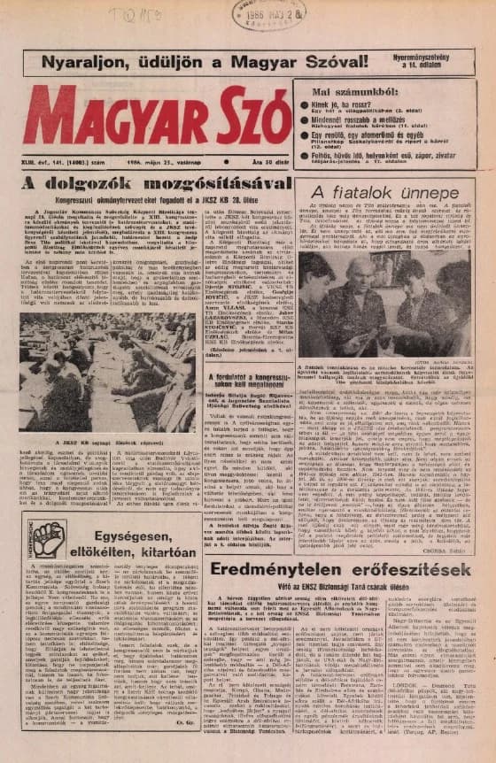 Magyar Szó, 43. évf. 1986. május 25. 141. sz. 1–32. oldal