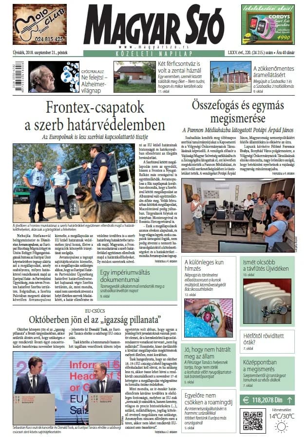 Magyar Szó, 75. évf. 2018. szeptember 21. 220. sz. 1–16. oldal
