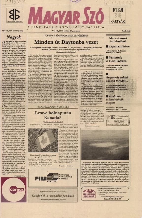 Magyar Szó, 52. évf. 1995. október 29. 253. sz. 1–24. oldal