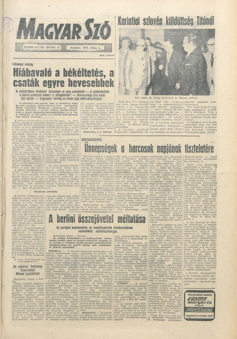 Magyar Szó, 33. évf. 1976. július 3. 181. sz. 1–16. oldal