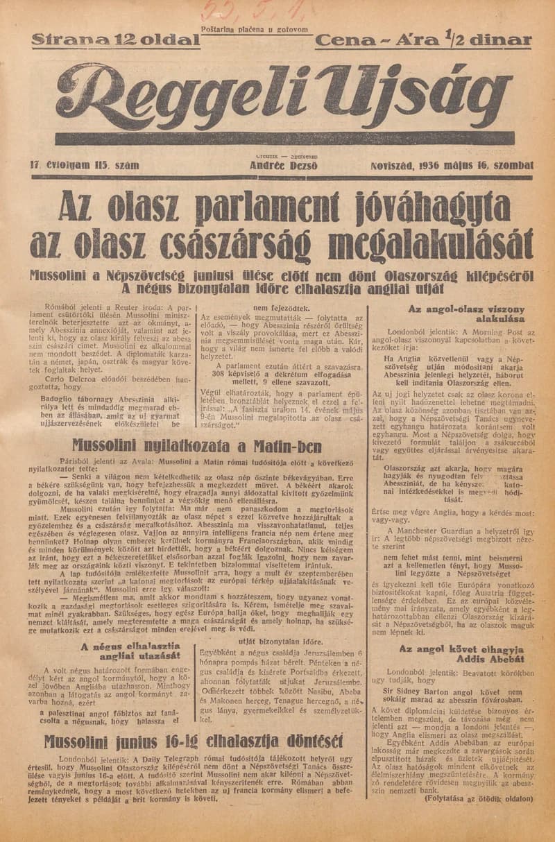 Reggeli Újság, 17. évf. 1936. május 16. 115. sz.
