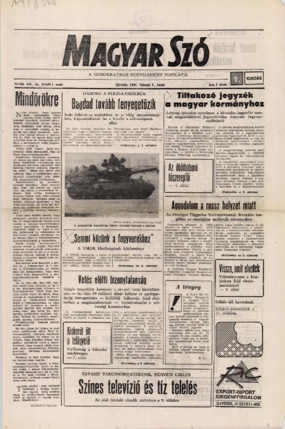 Magyar Szó, 48. évf. 1991. február 5. 34. sz. 1–20. oldal