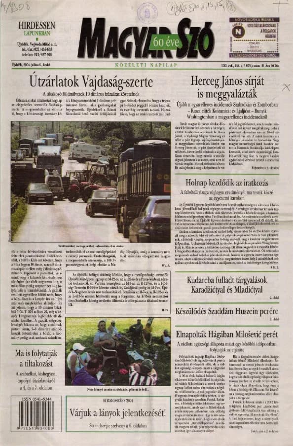 Magyar Szó, 61. évf. 2004. július 6. 156. sz. 1–20. oldal
