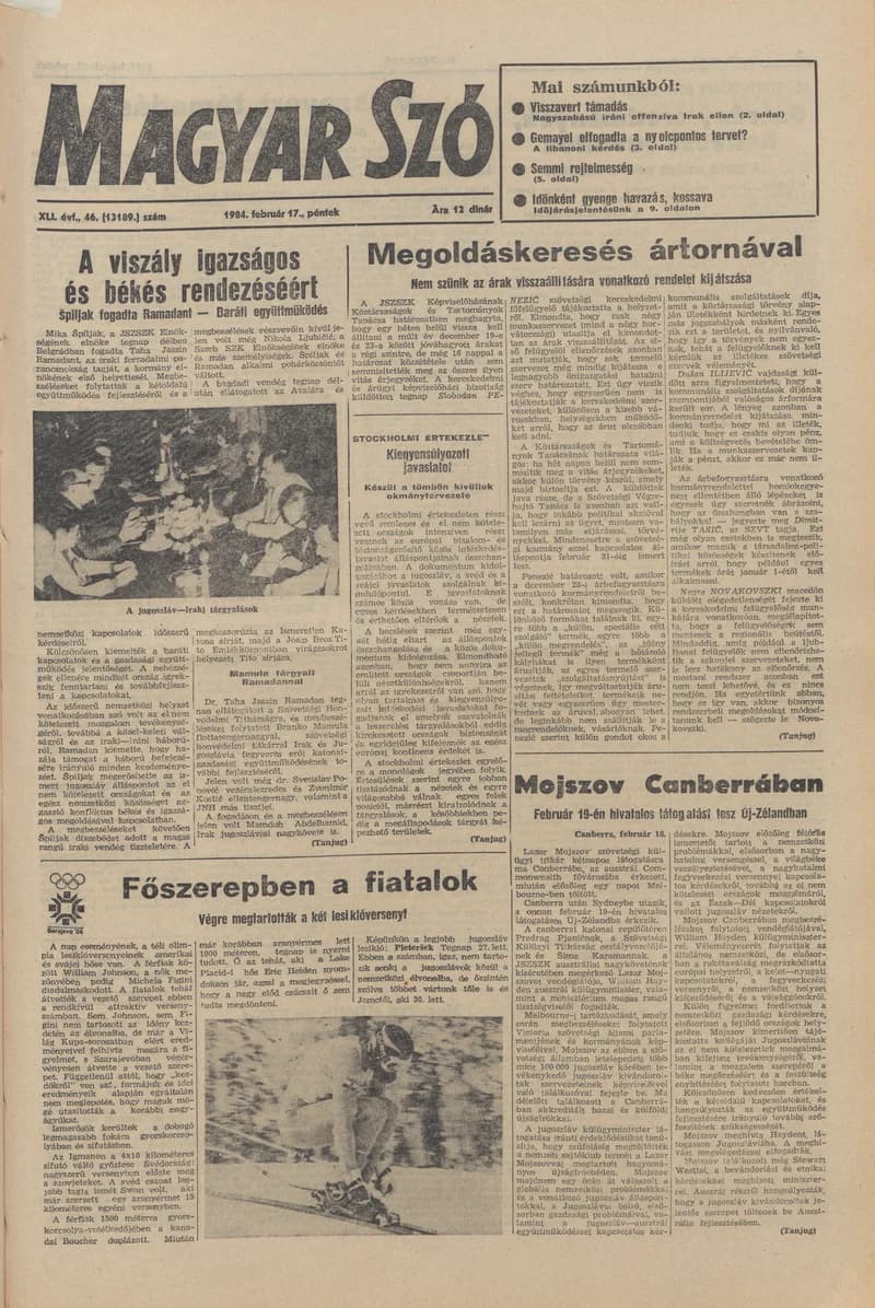 Magyar Szó, 41. évf. 1984. február 17. 46. sz. 1–20. oldal