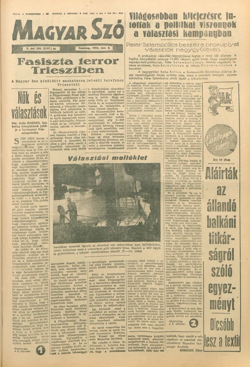 Magyar Szó, 10. évf. 1953. november 8. 308. sz. 1–16. oldal