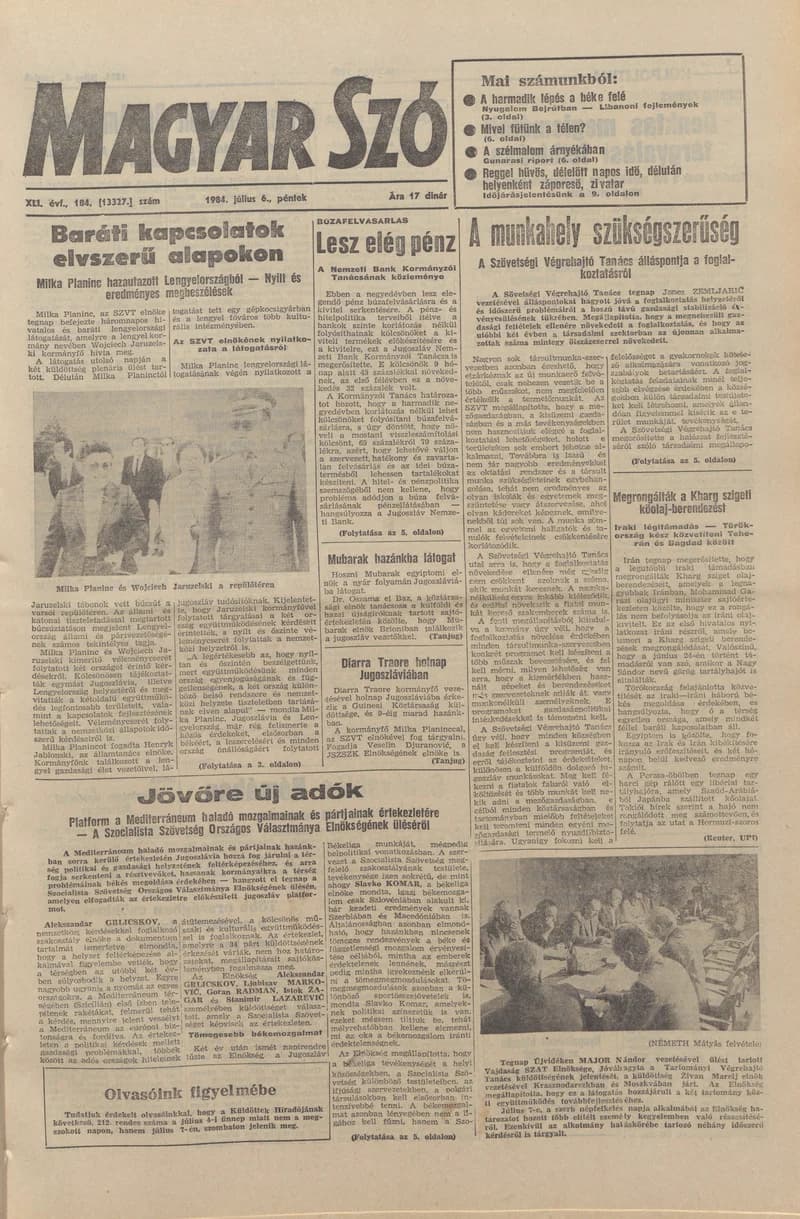 Magyar Szó, 41. évf. 1984. július 6. 184. sz. 1–20. oldal