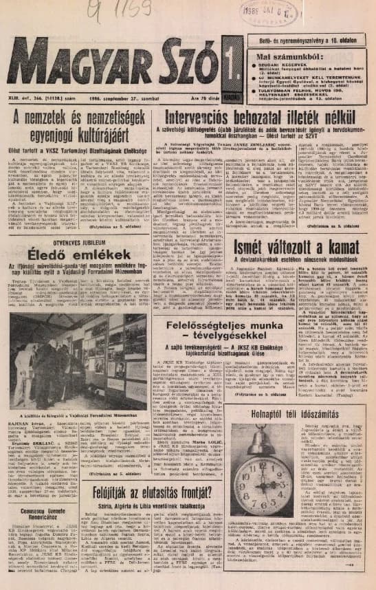 Magyar Szó, 43. évf. 1986. szeptember 27. 266. sz. 1–24. oldal