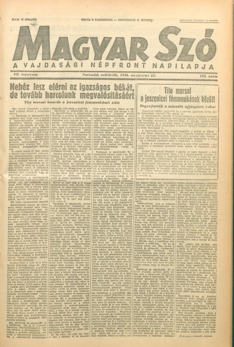 Magyar Szó, 3. évf. 1946. augusztus 22. 198. sz. 1–6. oldal