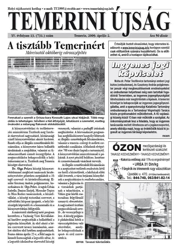 Temerini Újság, 15. évf. 2009. április 2. 13. sz.