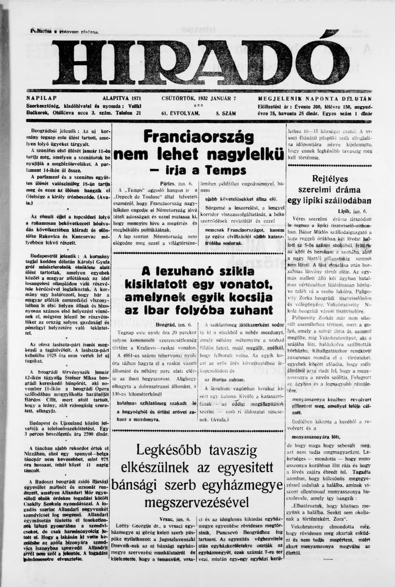 Híradó, 61. évf. 1932. január 7. 5. sz.