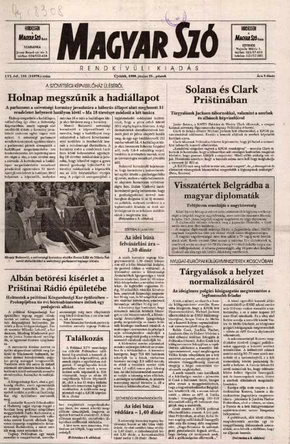 Magyar Szó, 56. évf. 1999. június 25. 138. sz. 1–8. oldal