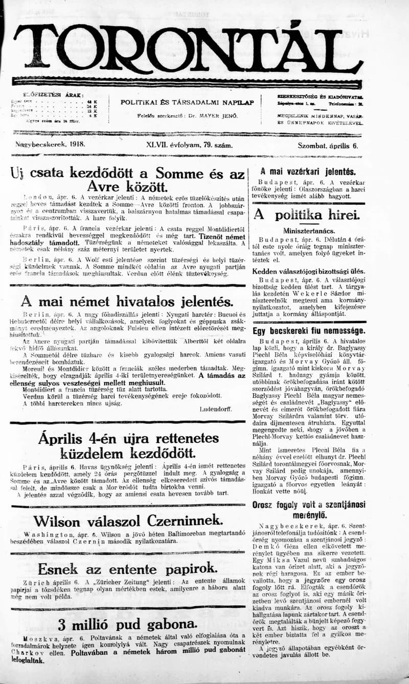Torontál, 47. évf. 1918. április 6. 79. sz.