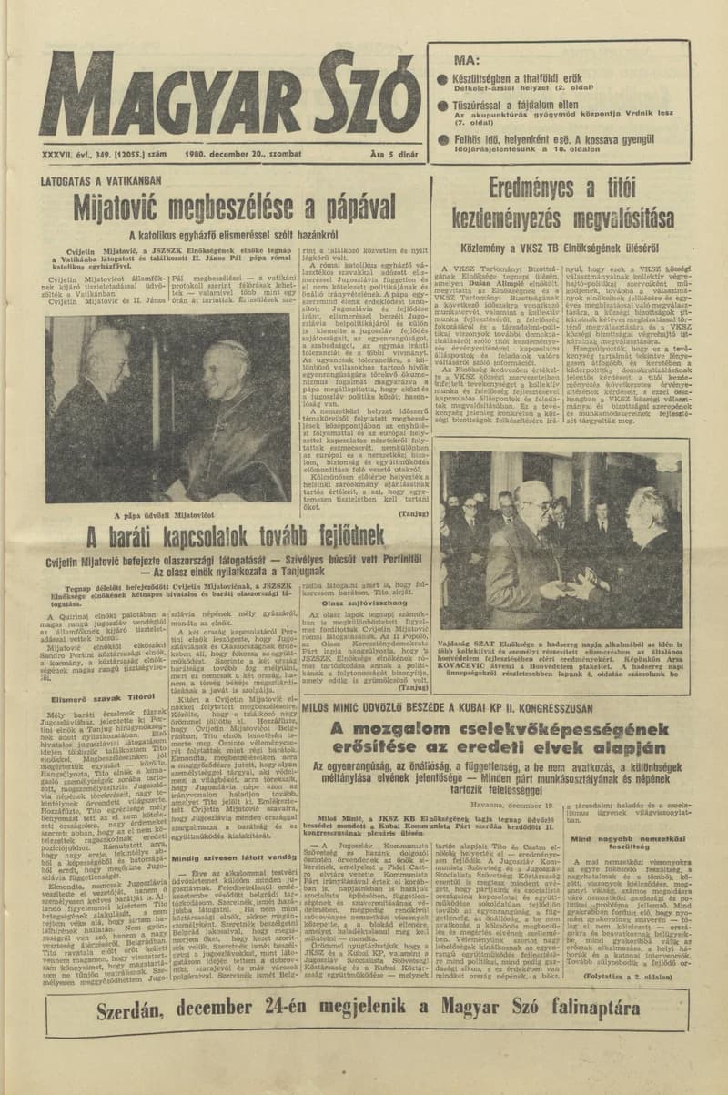 Magyar Szó, 37. évf. 1980. december 20. 349. sz. 1–20. oldal