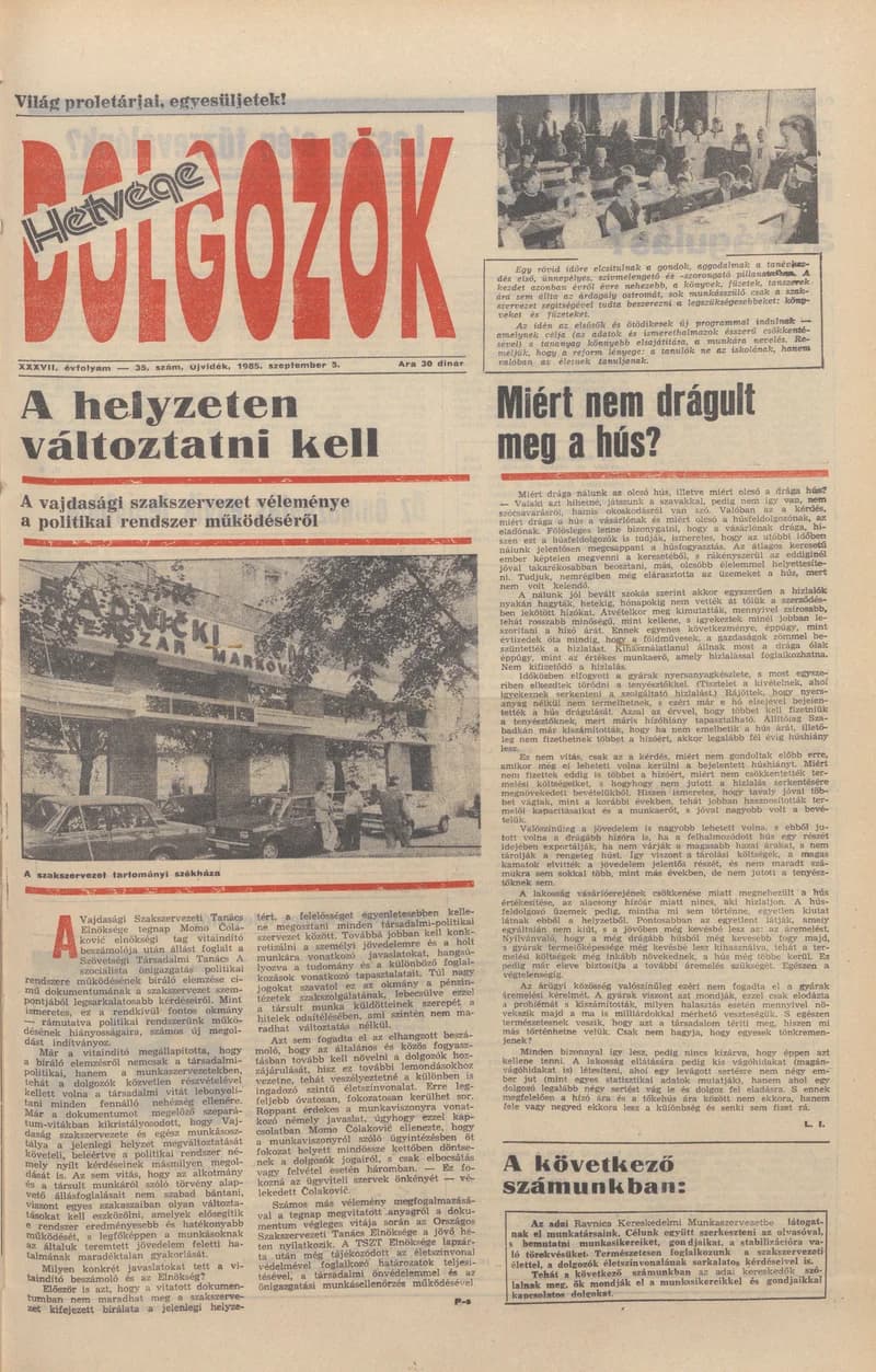 Dolgozók, 39. évf. 1985. szeptember 5. 35. sz.
