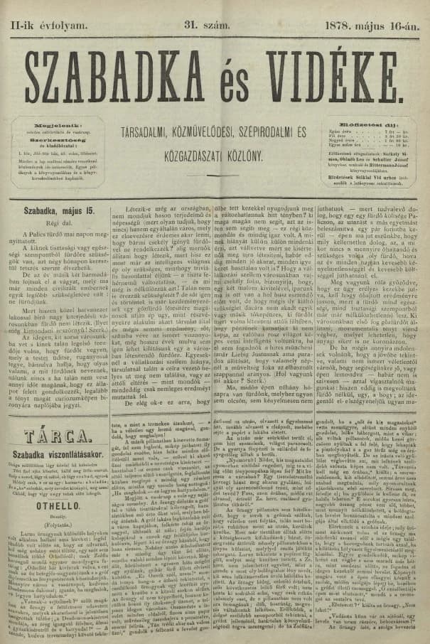 Szabadka és vidéke, 2. évf. 1878. május 16. 31. sz.
