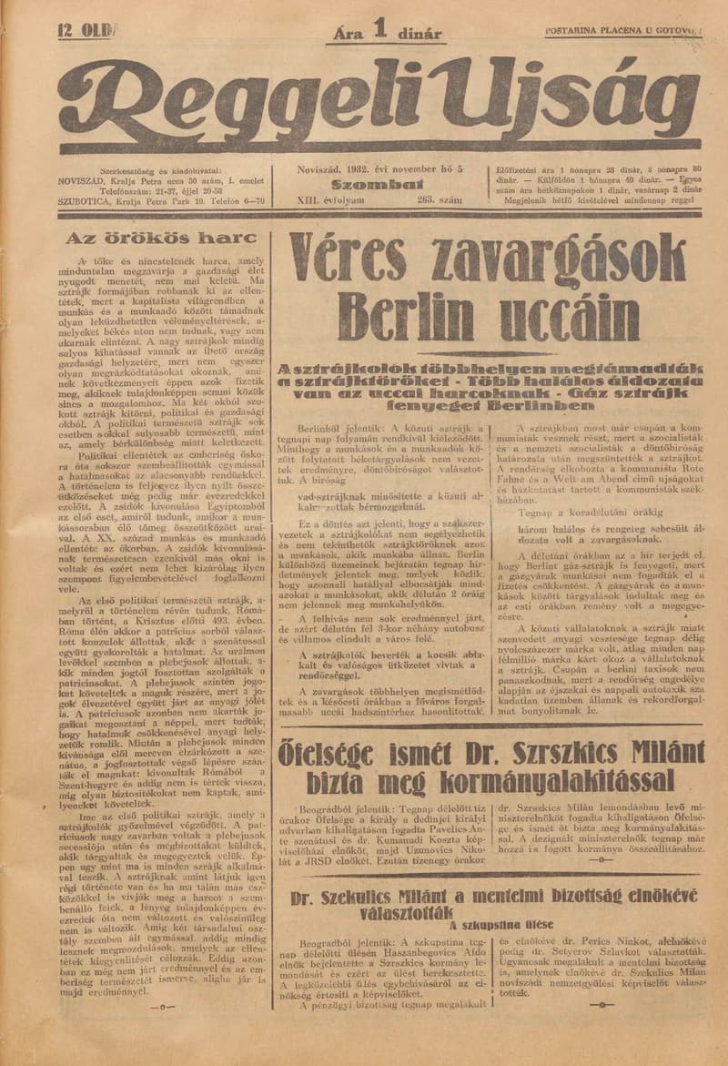 Reggeli Újság, 13. évf. 1932. november 5. 263. sz.
