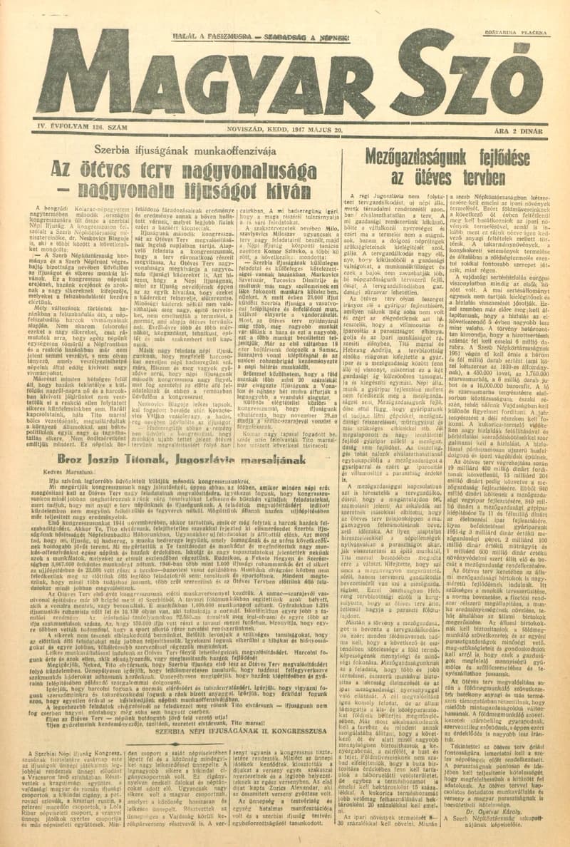 Magyar Szó, 4. évf. 1947. május 20. 126. sz. 1–4. oldal