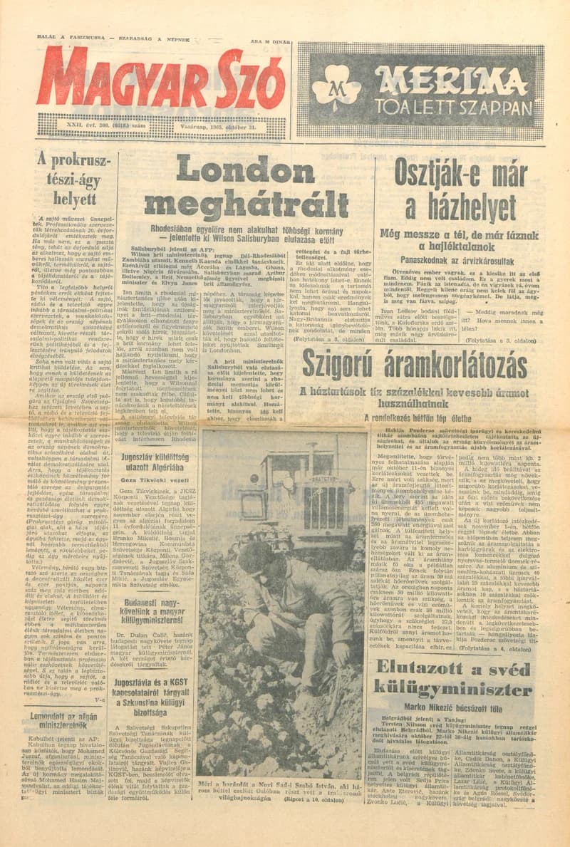 Magyar Szó, 22. évf. 1965. október 31. 300. sz.
