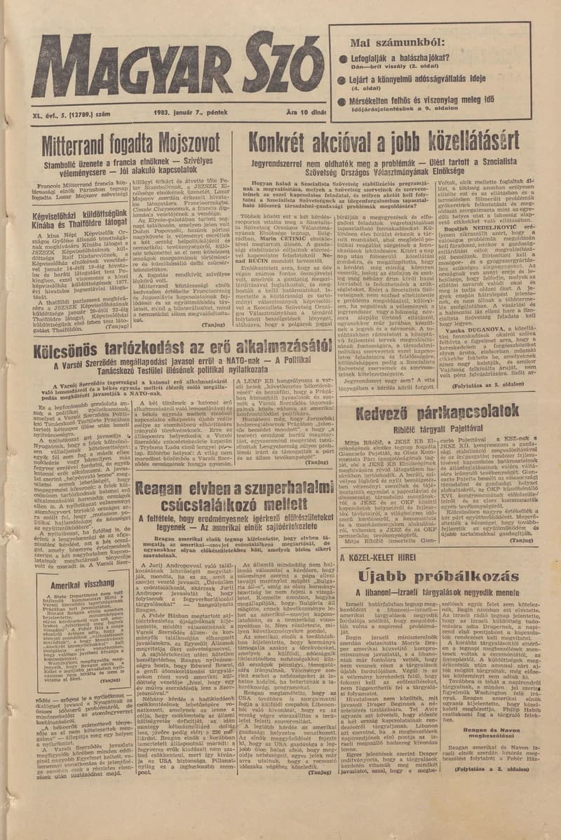 Magyar Szó, 40. évf. 1983. január 7. 5. sz. 1–20. oldal