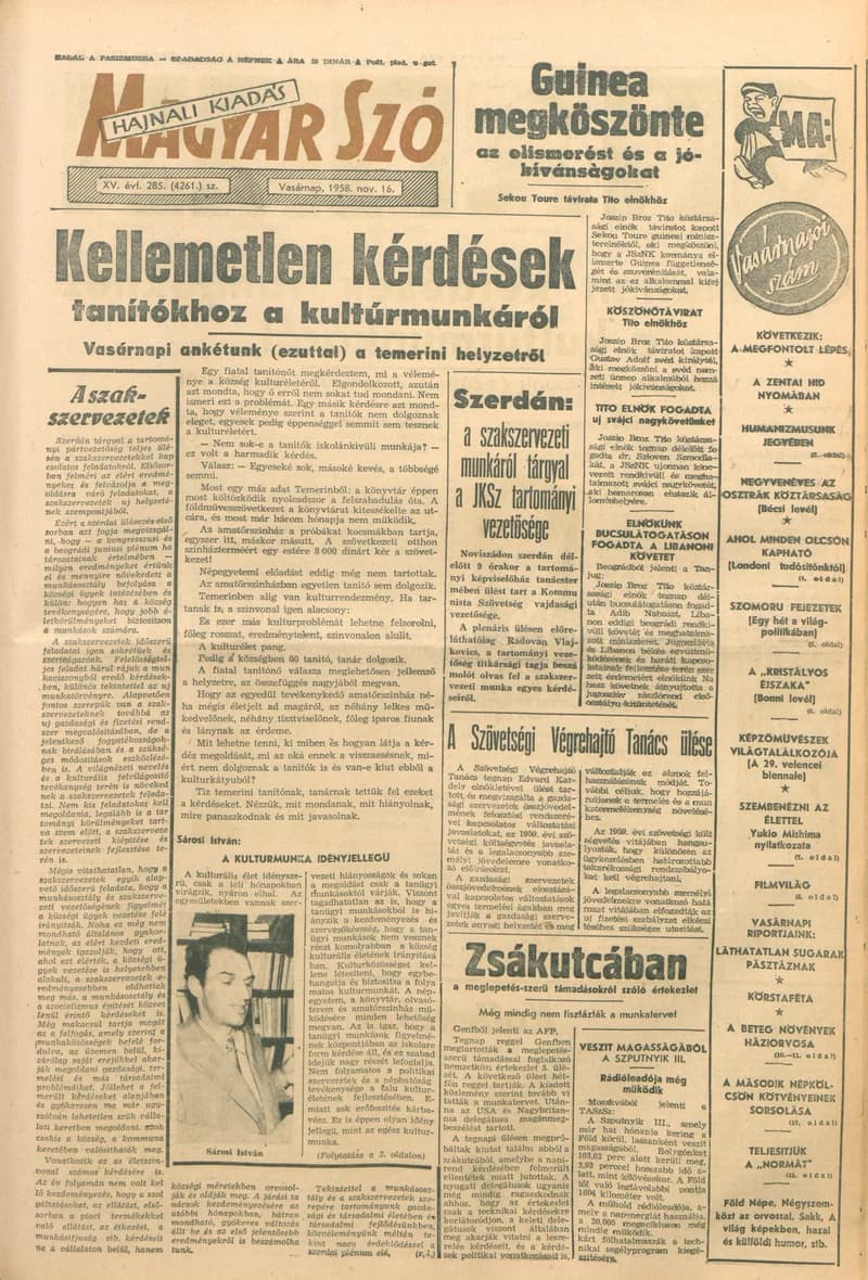 Magyar Szó, 15. évf. 1958. november 16. 285. sz. 1–26. oldal