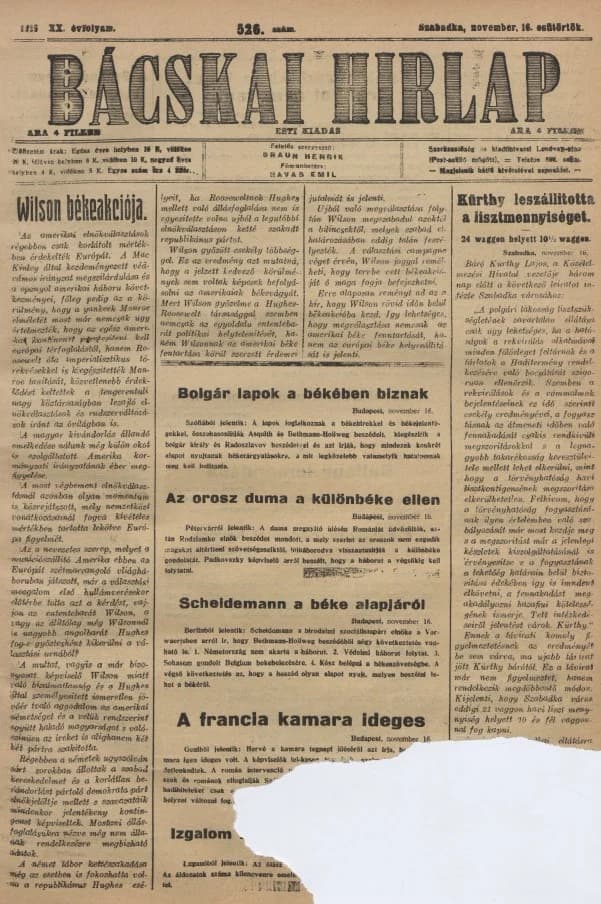 Bácskai Hirlap, 20. évf. 1916. november 16. 526. sz.