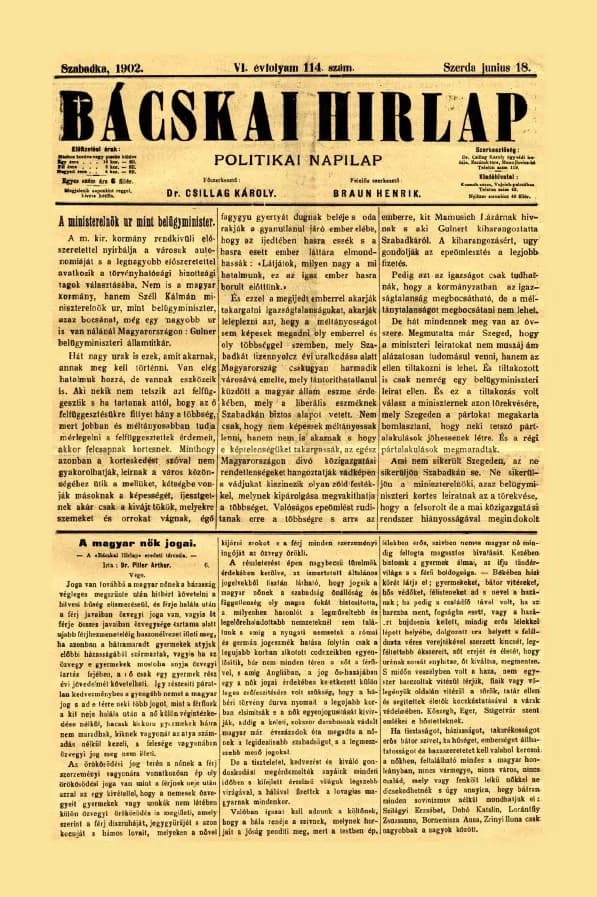 Bácskai Hirlap, 6. évf. 1902. június 18. 114. sz.