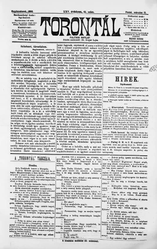 Torontál, 25. évf. 1896. március 13. 61. sz.