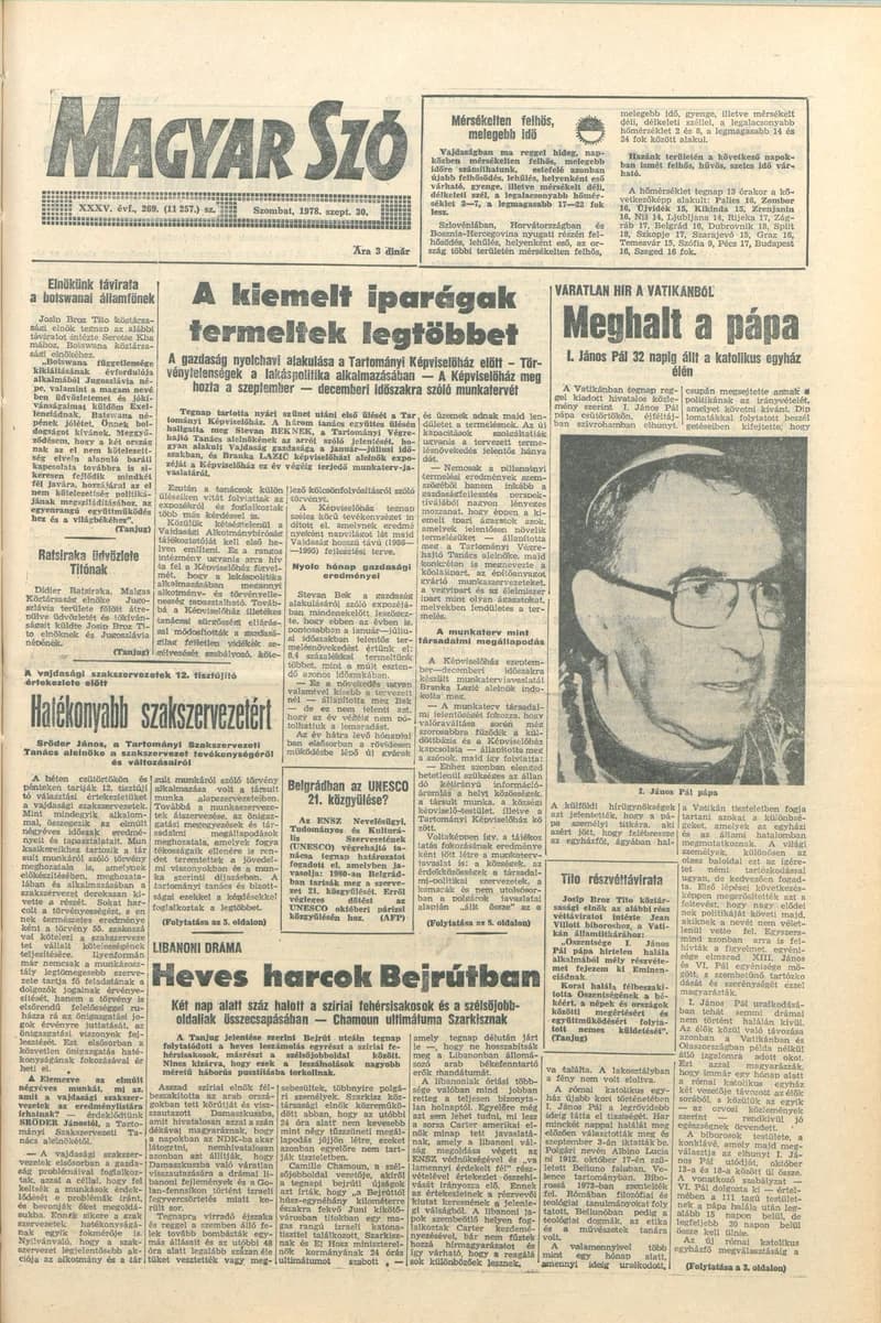 Magyar Szó, 35. évf. 1978. szeptember 30. 269. sz. 1–20. oldal
