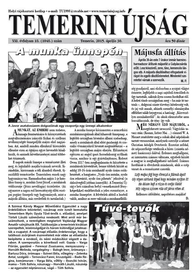 Temerini Újság, 21. évf. 2015. április 30. 18. sz.