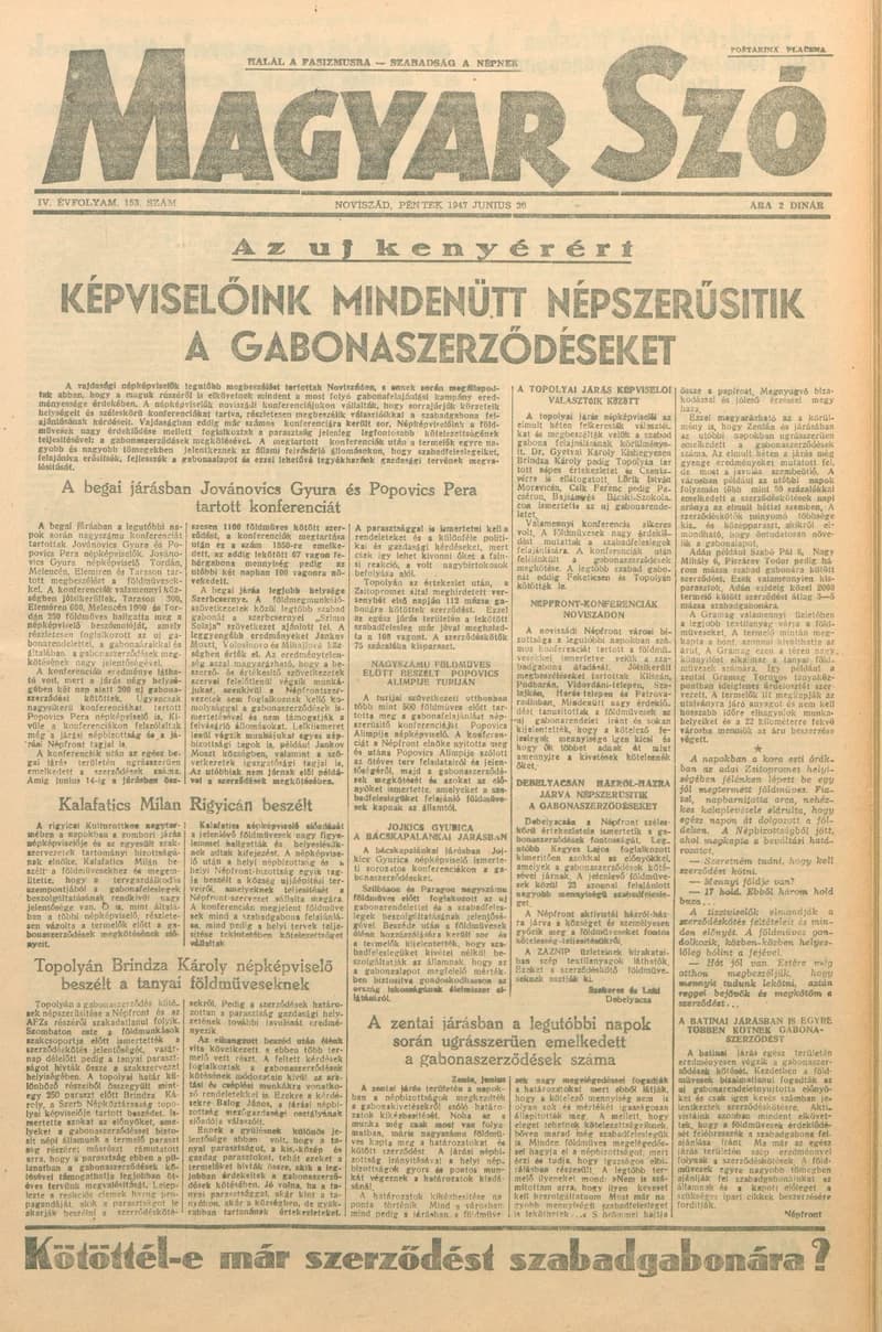 Magyar Szó, 4. évf. 1947. június 20. 153. sz. 1–6. oldal