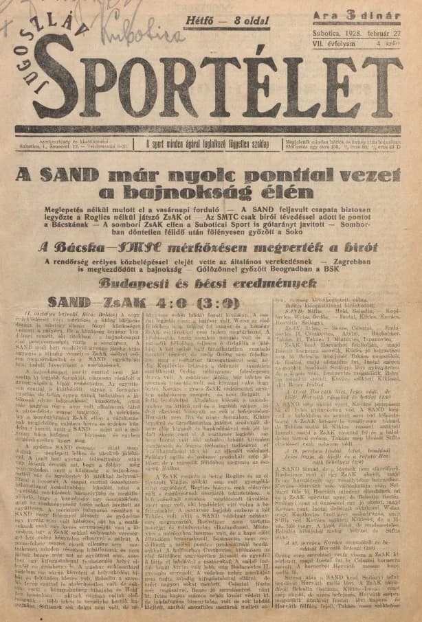 Jugoszláv sportélet, 7. évf. 1928. február 27. 4. sz.