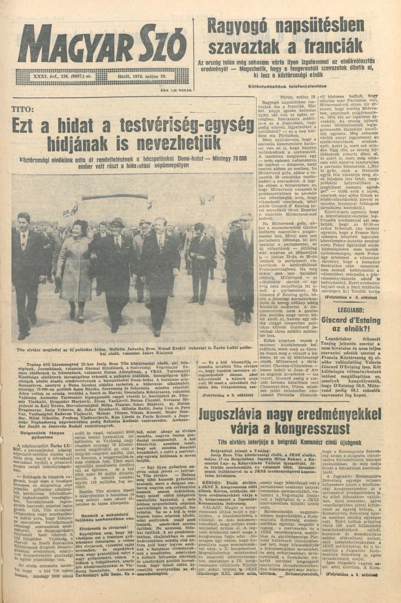 Magyar Szó, 31. évf. 1974. május 20. 136. sz. 1–8. oldal