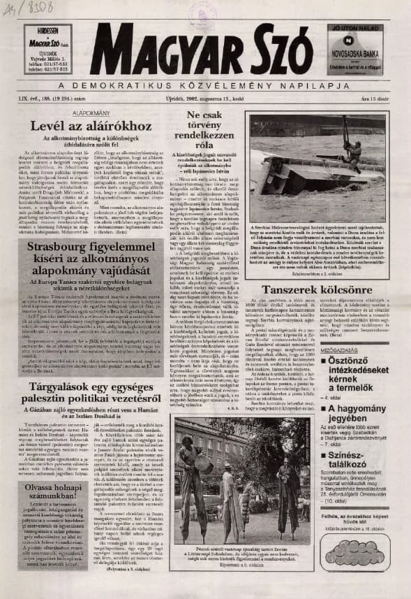 Magyar Szó, 59. évf. 2002. augusztus 13. 188. sz. 1–16. oldal