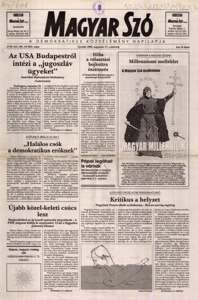 Magyar Szó, 57. évf. 2000. augusztus 17. 193. sz. 1–16. oldal