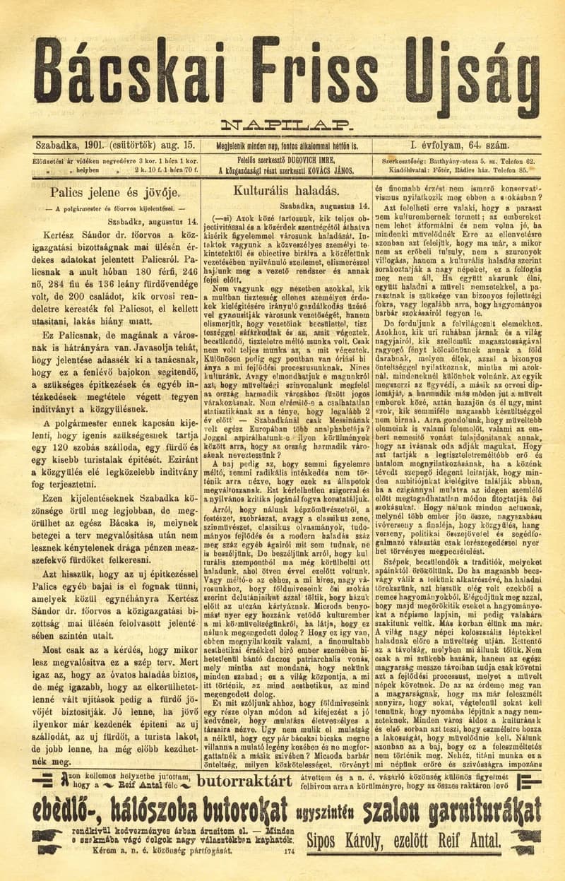 Bácskai Friss Ujság, 1. évf. 1901. augusztus 15. 64. sz.