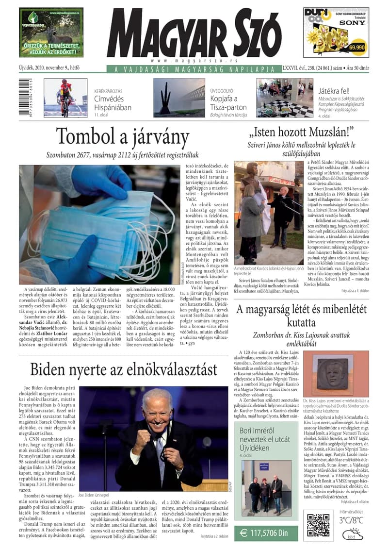 Magyar Szó, 77. évf. 2020. november 9. 258. sz. 1–16. oldal