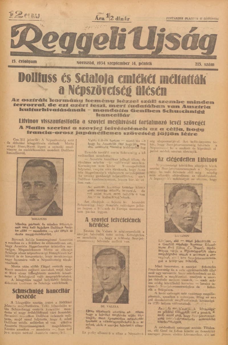 Reggeli Újság, 15. évf. 1934. szeptember 14. 215. sz.