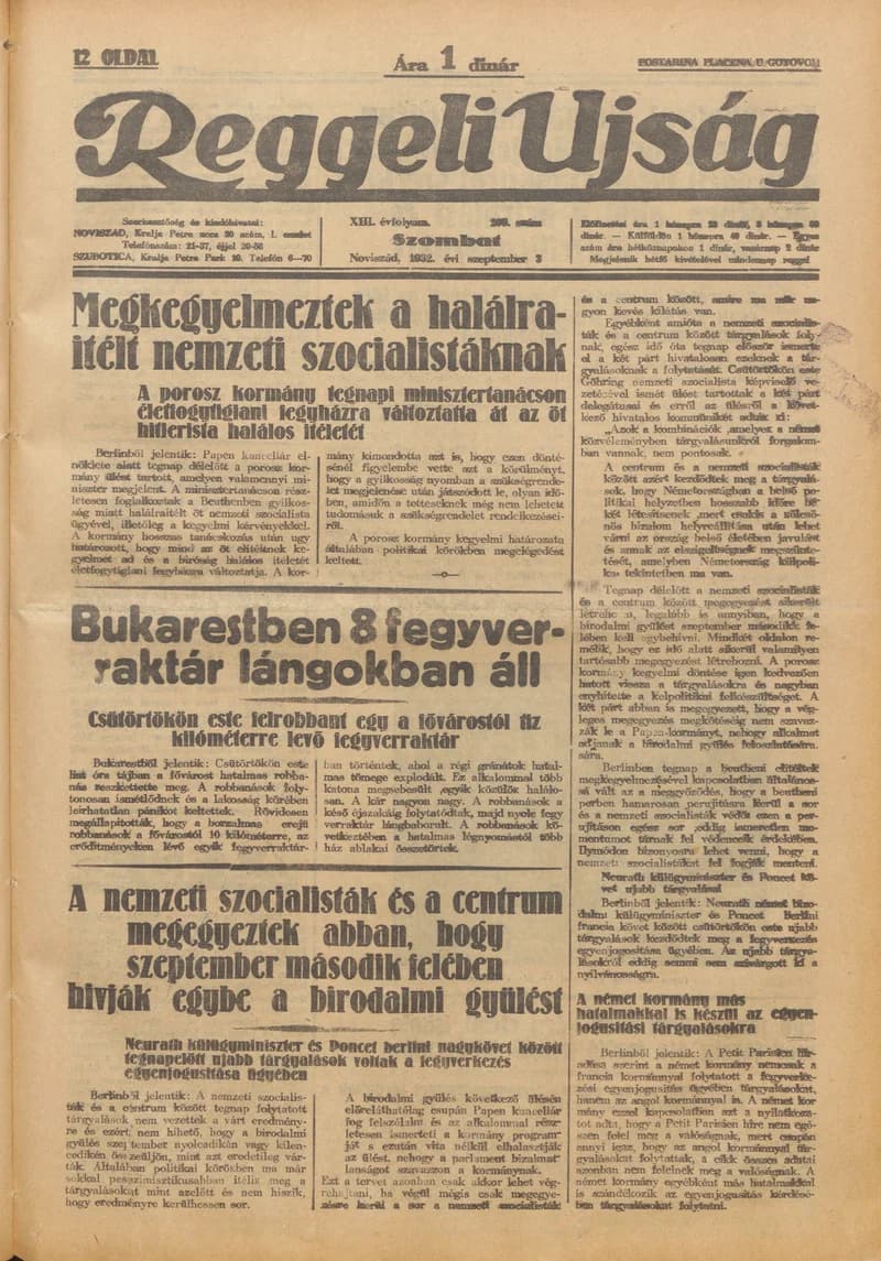 Reggeli Újság, 13. évf. 1932. szeptember 3. 209. sz.