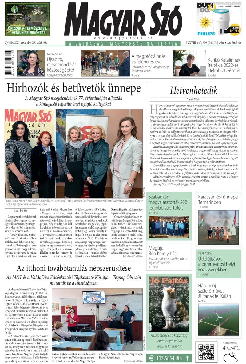Magyar Szó, 78. évf. 2021. december 23. 299. sz. 1–20. oldal