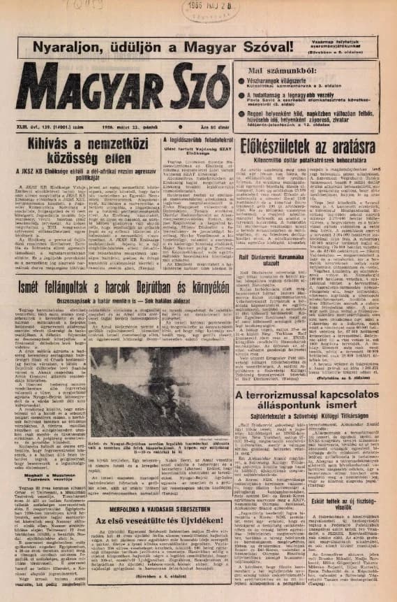 Magyar Szó, 43. évf. 1986. május 23. 139. sz. 1–24. oldal