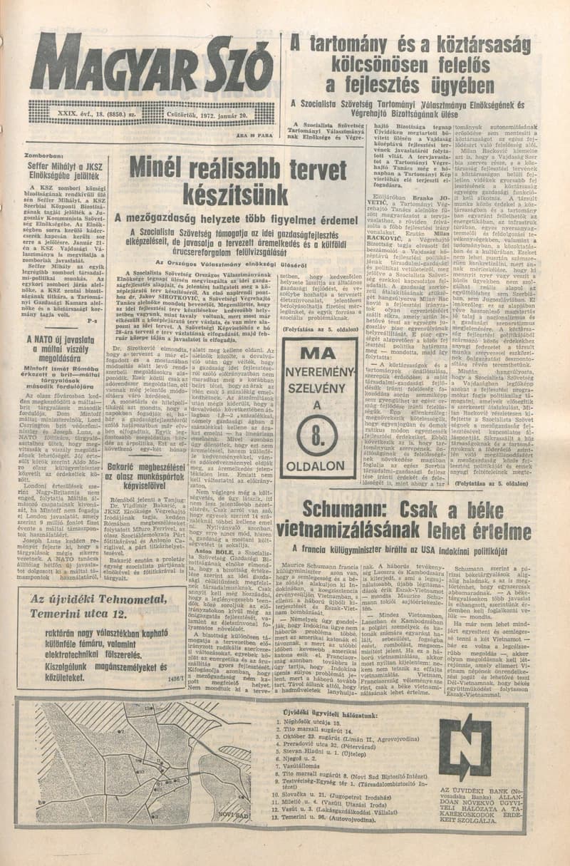 Magyar Szó, 29. évf. 1972. január 20. 18. sz. 1–16. oldal