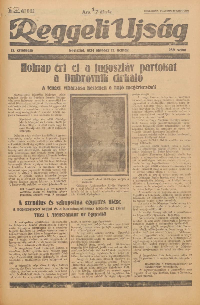 Reggeli Újság, 15. évf. 1934. október 12. 239. sz.