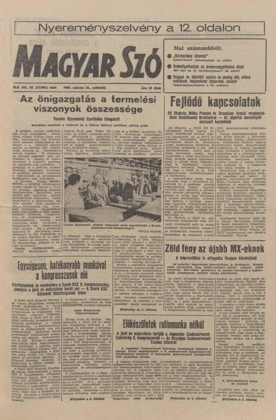Magyar Szó, 42. évf. 1985. március 28. 85. sz. 1–20. oldal